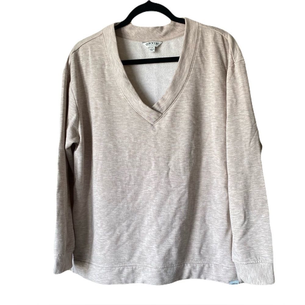 Orvis Sweater Womens Size Large Beige Knit Long Sleeve V-Neck Lounge